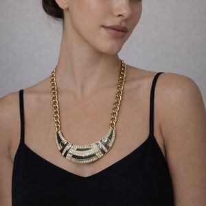 Gold & Black Rhinestone Statement Bib Necklace